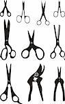 Vector illustration of different types of scissors