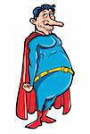 Cartoon of overweight superhero. Isolated on white