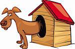 Cartoon illustration of dog in kennel