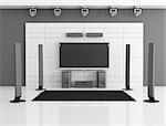 empty black and white home theater - rendering