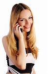 Prettty young woman smiling and talking on the phone, isolated