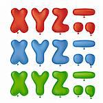 vector balloons in letters shape in red. blue and green colour