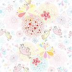 seamless floral pattern with birds in love with a white background