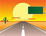 vector illustration of desert road in the sunset