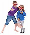 two boys having fun wearing 3D glasses