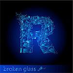 One letter of broken glass - R. Illustration on black background