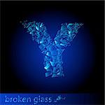 One letter of broken glass - Y. Illustration on black background