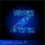 One letter of broken glass - Z. Illustration on black background