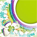 Background with clover and drops of water over rainbow