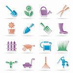 Garden and gardening tools and objects icons - vector icon set