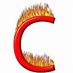 3d letter C on fire isolated in white