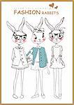 fashion rabbits girls with trend shopping illustration sketch drawing  vector