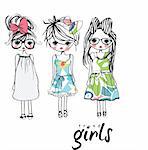 spring summer cute sweet trend girls   illustration vector drawing  sketch