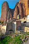 Spanish Medieval Village at the Foot of the Rocks in the Pyrenees