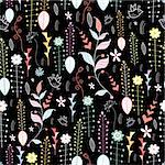 seamless floral pattern on a black background with birds