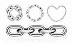 Collection of metal chain parts on white background. Vector illustration. Mesh tool used