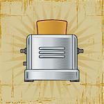 Retro toaster with a toast in woodcut style. Decorative vector illustration.