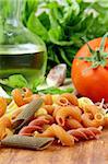 basil, pasta and olive oil - still life in the Italian style