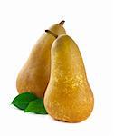 Fresh pear with leafs on white background