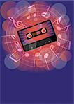 Retro Party Background - Audio Tapes and Music Staff