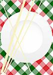 Menu Card Design - Red and Green Gingham Texture With Plate and Pasta