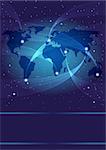 Background - Optical Fibers, World Map and Stars on Dark Blue Background