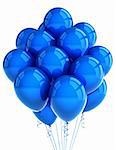 A bunch of blue party balloons over white background