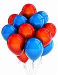 Red and blue party ballooons over white background