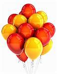 Red and yellow party ballooons over white background