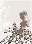 Vintage background with flowers and bride silhouette.