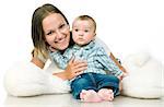 happy mother with a baby on a white background