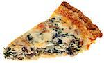 Spinach, Mushroom and Shallot Quiche Slice Isolated on White with a Clipping Path.