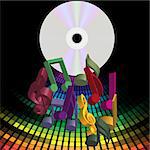 Music Party Background - CD Disc and Notes over Multicolor Equalizer