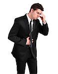 A picture of a young businessman having flu symptoms over white background