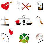 Set of icons on the dangers of smoking. Vector illustration. Vector art in Adobe illustrator EPS format, compressed in a zip file. The different graphics are all on separate layers so they can easily be moved or edited individually. The document can be scaled to any size without loss of quality.