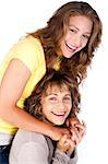 Portrait of smiling matured mum with her daughter isolated over the white background..