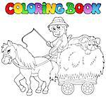 Coloring book with cart and farmer - vector illustration.