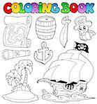 Coloring book with pirate objects - vector illustration.