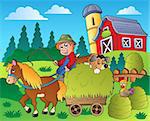 Country scene with red barn 9 - vector illustration.