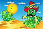 Desert scene with Mexican cactus - vector illustration.