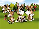 Rabbits and Easter - Cartoon Background Illustration, Bitmap