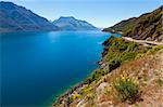 View of lake Wakatipu along the highway towards Queenstown, New Zealand