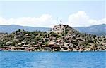 The village of Simena near Kekova. Ancient fortress on the top of the village.