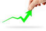 Hand rising business graph arrow, representing business growth