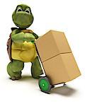 3D render of a Tortoise with boxes for shipping