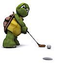 3D Render of a Tortoise Playing golf