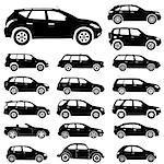 Large collection of silhouettes of cars, element for design, vector illustration