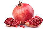 Juicy pomegranate and half. Isolated on a white background