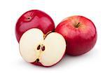 Two ripe red apples and half of apple. Isolated on a white background