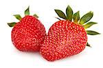 Two red strawberries isolated on white background